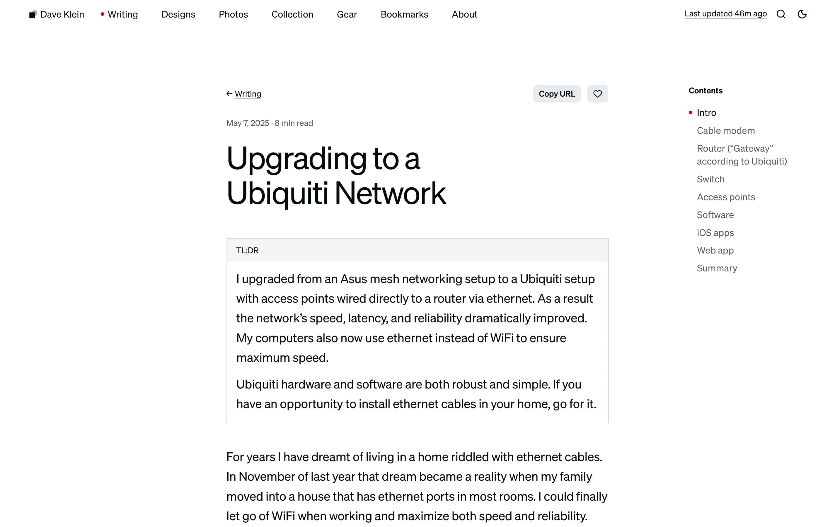 A diklein.com post open in the browser, scrolled to the top